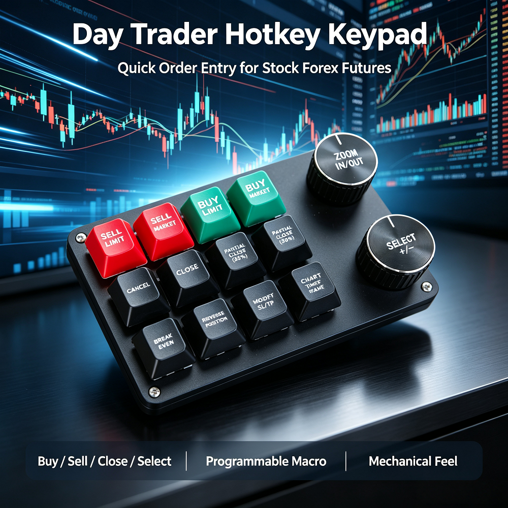 12 Key Professional Stock Trading Keypad Multi-Function Hotkey Controller for Traders Keyboard The Knob with label