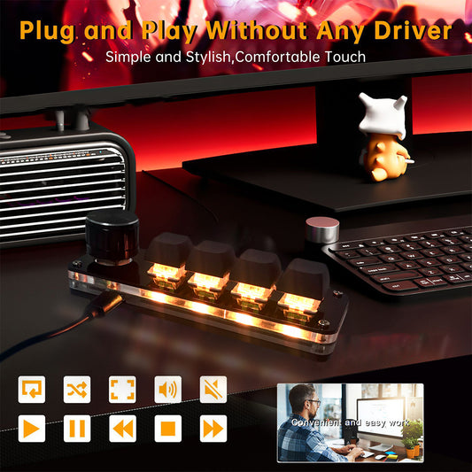 4-Key Acrylic Design Hotkeys Keyboard 1pc Programmable Mechanical Mini Keyboard with Volume Knob, 4-Key Acrylic Design for use