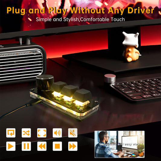 Customizable Mechanical Keyboard with 3 Keys - Sleek Black Design, USB Powered, Compact & Portable for Versatile Use Scenarios